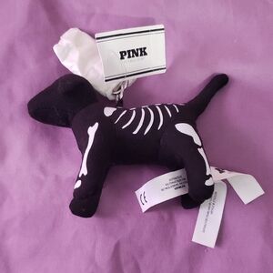 PINK Victoria's Secret Black & White Skeleton Dog Keychain Card Holder
